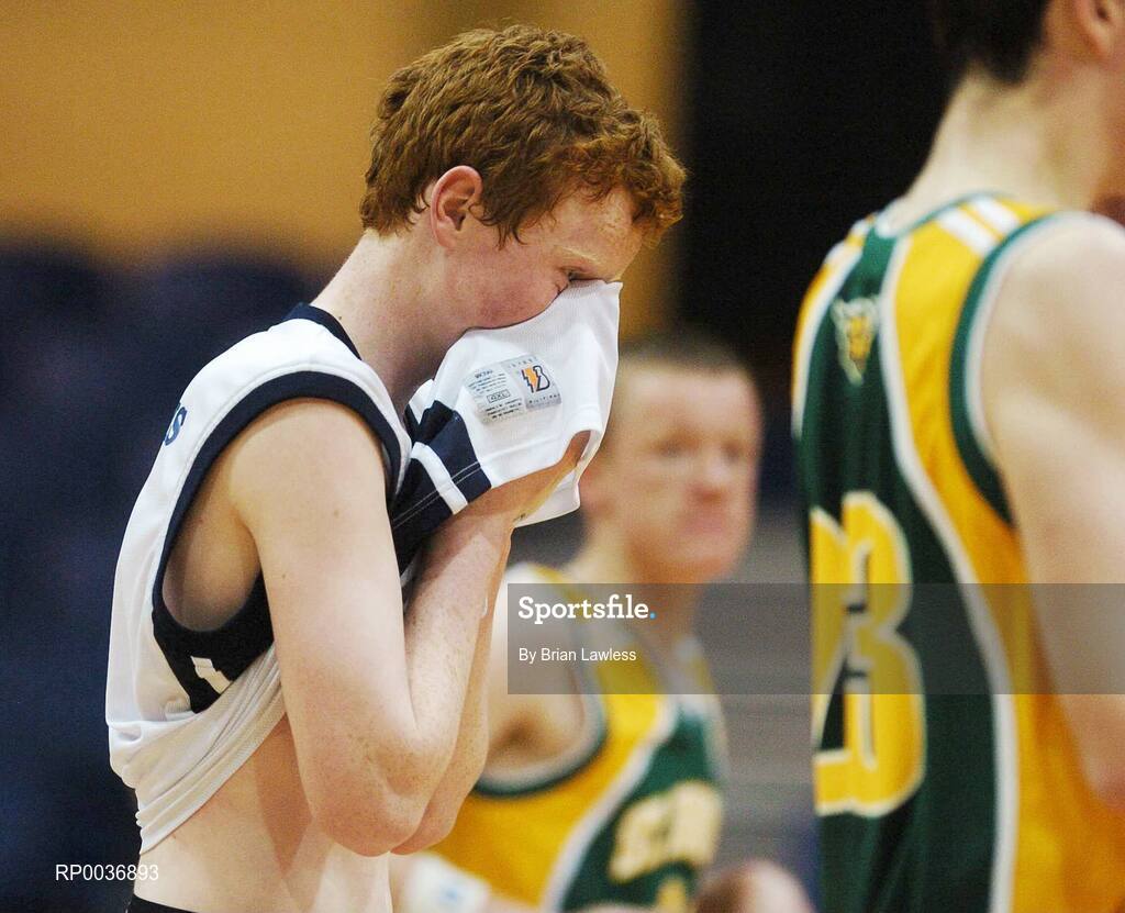 9 May 2007; Micheal Staunton, St. Joseph's College, shows his disappointment after the match. Schools Basketball Second Year Finals, A Boys Final, St. Joseph's College, Galway v St. Brendan's College, Killarney, National Basketball Arena, Tallaght, Dublin. Picture credit: Brian Lawless / SPORTSFILE