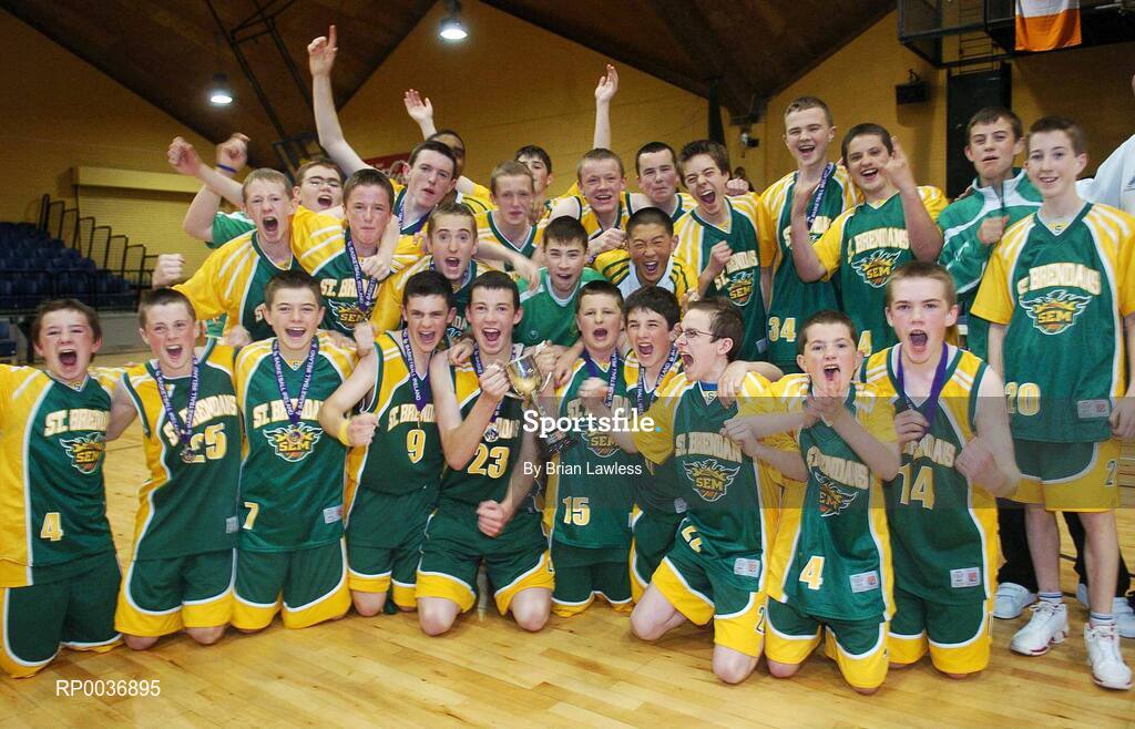 9 May 2007; The St. Brendan's College team celebrate with the cup. Schools Basketball Second Year Finals, A Boys Final, St. Joseph's College, Galway v St. Brendan's College, Killarney, National Basketball Arena, Tallaght, Dublin. Picture credit: Brian Lawless / SPORTSFILE
