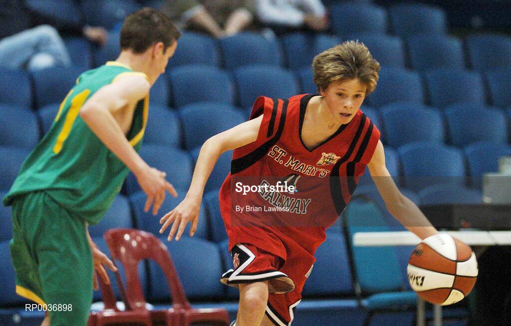 9 May 2007; Philip Ezergailis, St. Mary's, in action against Philip O'Connor, St. Patrick's Castleisland. Schools Basketball Second Year Finals, B Boys Final, St. Mary's, Galway v St. Patrick's Castleisland, Kerry, National Basketball Arena, Tallaght, Dublin. Picture credit: Brian Lawless / SPORTSFILE