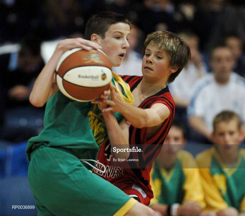 9 May 2007; Philip O'Connor, St. Patrick's Castleisland, in action against Philip Ezergailis, St. Mary's. Schools Basketball Second Year Finals, B Boys Final, St. Mary's, Galway v St. Patrick's Castleisland, Kerry, National Basketball Arena, Tallaght, Dublin. Picture credit: Brian Lawless / SPORTSFILE