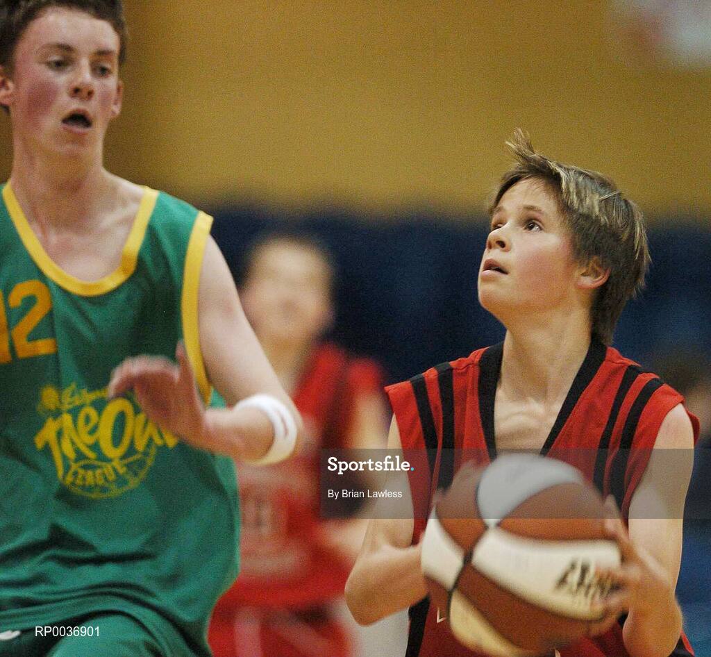 9 May 2007; Philip Ezergailis, St. Mary's, in action against Declan Breen, St. Patrick's Castleisland. Schools Basketball Second Year Finals, B Boys Final, St. Mary's, Galway v St. Patrick's Castleisland, Kerry, National Basketball Arena, Tallaght, Dublin. Picture credit: Brian Lawless / SPORTSFILE