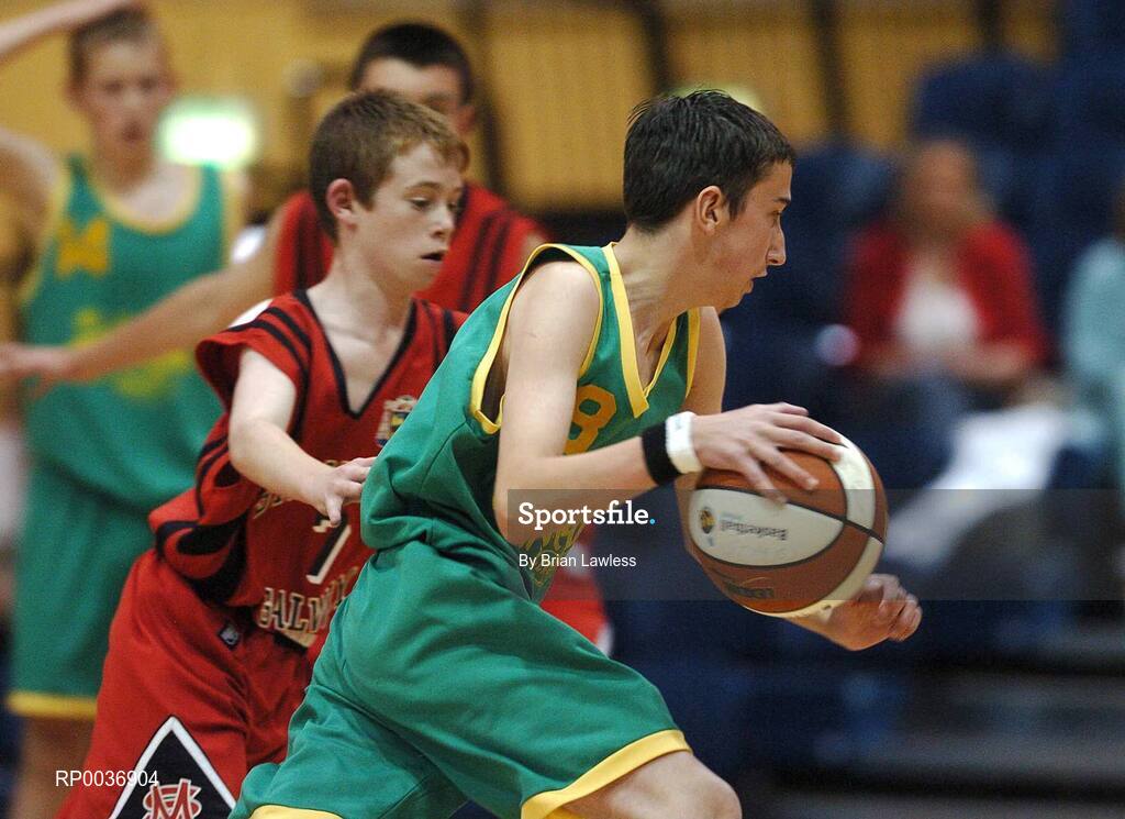 9 May 2007; Redmond Burke, St. Patrick's Castleisland, in action against Stephen Fee, St. Mary's. Schools Basketball Second Year Finals, B Boys Final, St. Mary's, Galway v St. Patrick's Castleisland, Kerry, National Basketball Arena, Tallaght, Dublin. Picture credit: Brian Lawless / SPORTSFILE