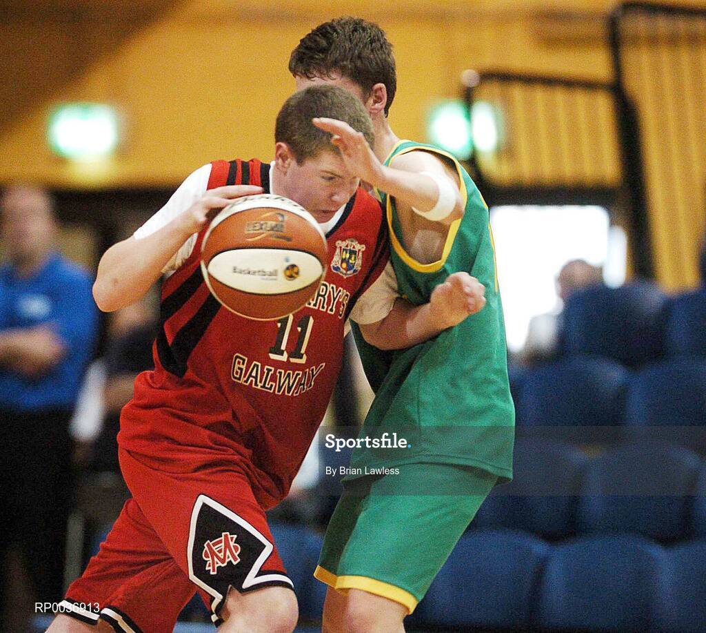 9 May 2007; Peter Casserly, St. Mary's, in action against Declan Breen, St. Patrick's Castleisland. Schools Basketball Second Year Finals, B Boys Final, St. Mary's, Galway v St. Patrick's Castleisland, Kerry, National Basketball Arena, Tallaght, Dublin. Picture credit: Brian Lawless / SPORTSFILE