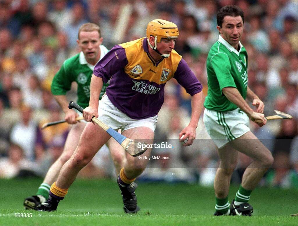 1 September 1996; Gary Laffan, Wexford, in action against Declan Nash, Limerick, Wexford v Limerick, All Ireland Hurling Final, Croke Park, Dublin. Picture credit; Ray McManus / SPORTSFILE