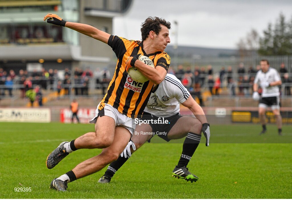2 November 2014; Jamie Clarke, Crossmaglen Rangers, in action against Hugh Gallagher, Omagh St Enda’s. AIB Ulster GAA Football Senior Club Championship, Quarter-Final, Omagh St Enda’s v Crossmaglen Rangers, Healy Park, Omagh, Co. Tyrone. Picture credit: Ramsey Cardy / SPORTSFILE