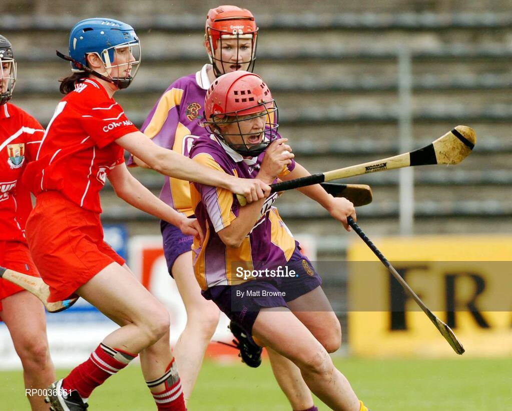 6 May 2007; Michelle Hearne, Wexford, in action against Sara Hayes, Cork. Camogie National League Division 1A Final, Cork v Wexford, Nowlan Park, Co. Kilkenny. Picture credit: Matt Browne / SPORTSFILE