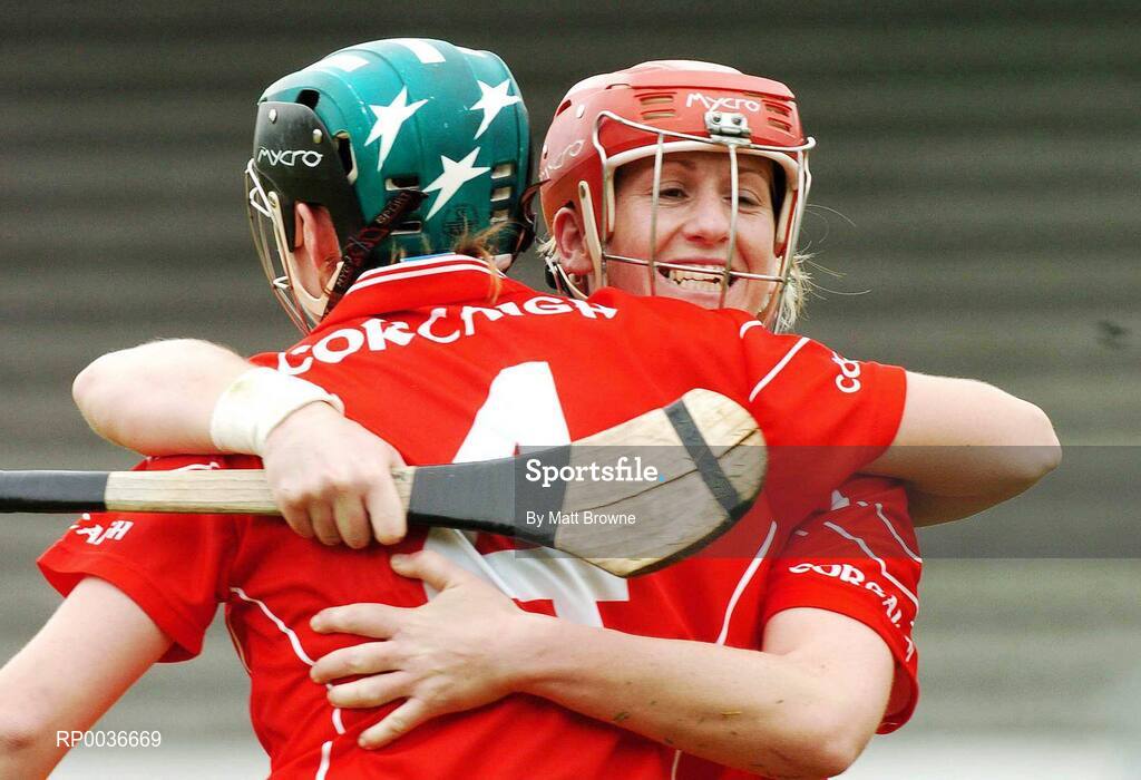6 May 2007; Cork's Mary O'Connor and Amanda O'Regan, no. 4,  celebrate after the final whistle against Wexford. Camogie National League Division 1A Final, Cork v Wexford, Nowlan Park, Co. Kilkenny. Picture credit: Matt Browne / SPORTSFILE