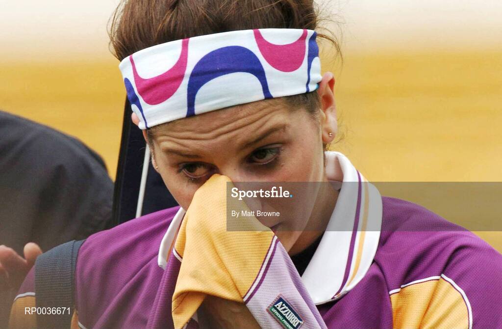 6 May 2007; Mags D'Arcy, Wexford, wipes away a tear after the final whistle against Cork. Camogie National League Division 1A Final, Cork v Wexford, Nowlan Park, Co. Kilkenny. Picture credit: Matt Browne / SPORTSFILE