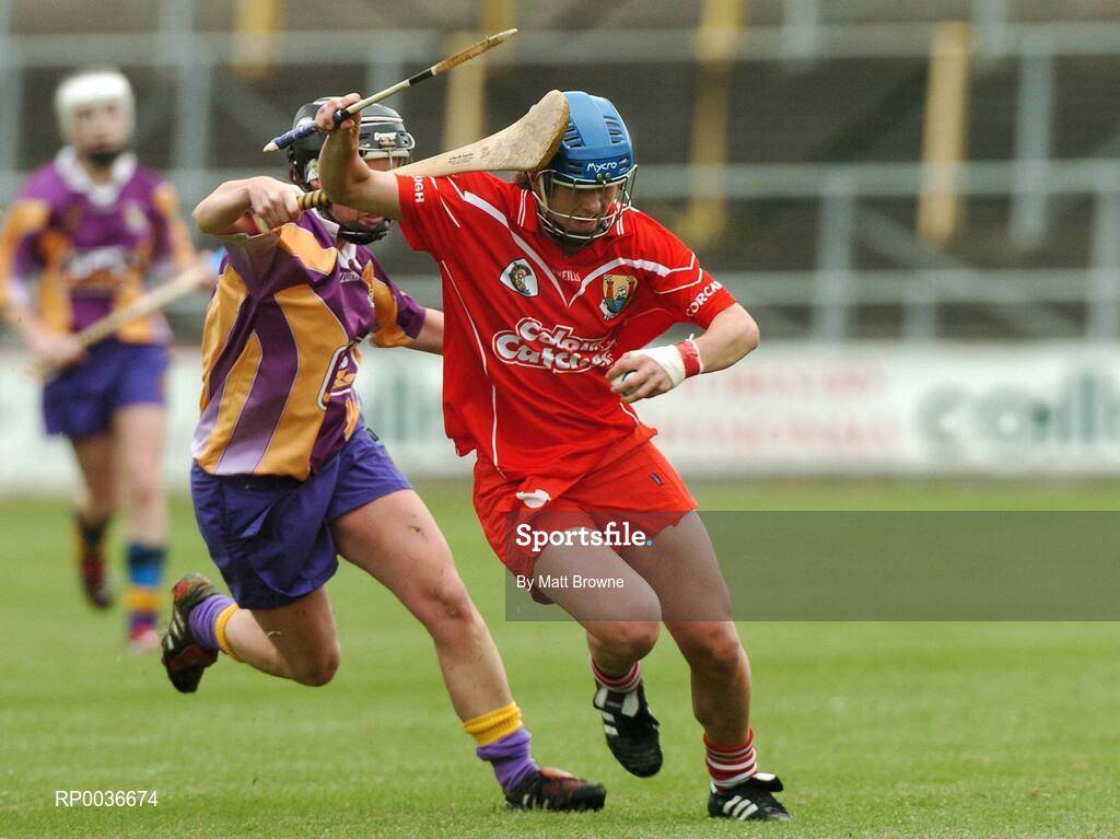 6 May 2007; Jennifer O'Leary, Cork, in action against Catherine O'Loughlin, Wexford. Camogie National League Division 1A Final, Cork v Wexford, Nowlan Park, Co. Kilkenny. Picture credit: Matt Browne / SPORTSFILE
