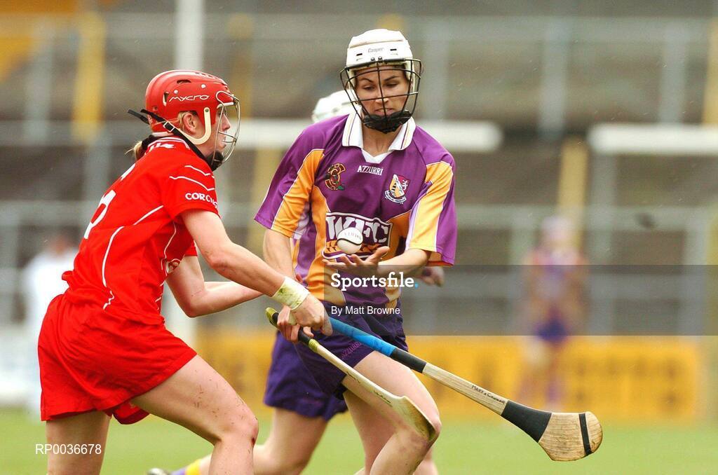 6 May 2007; Brona Furlong, Wexford, in action against Mary O'Connor, Cork. Camogie National League Division 1A Final, Tipperary or Cork v Wexford, Nowlan Park, Co. Kilkenny. Picture credit: Matt Browne / SPORTSFILE