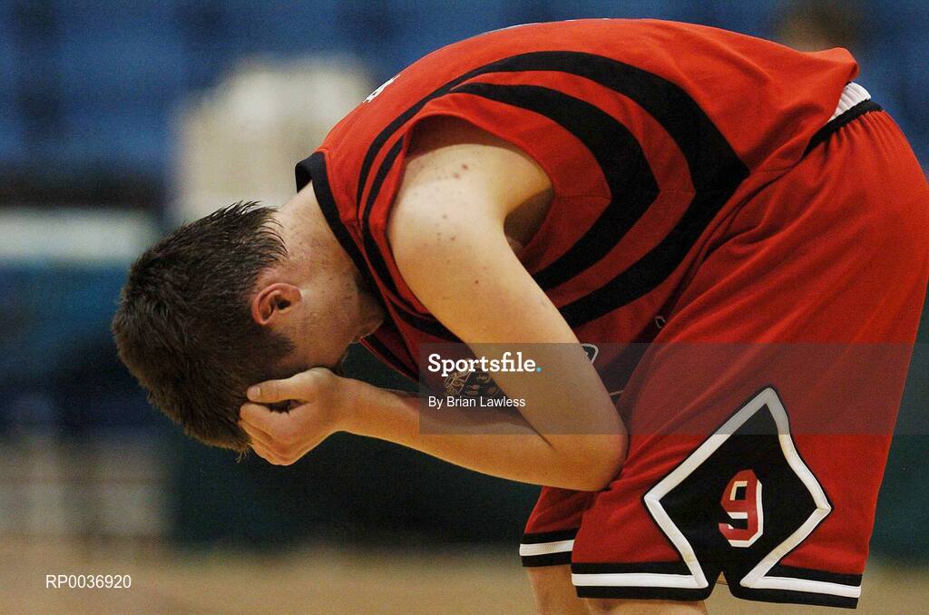 9 May 2007; Eoin Walsh, St. Mary's, reacts at the final buzzer. Schools Basketball Second Year Finals, B Boys Final, St. Mary's, Galway v St. Patrick's Castleisland, Kerry, National Basketball Arena, Tallaght, Dublin. Picture credit: Brian Lawless / SPORTSFILE