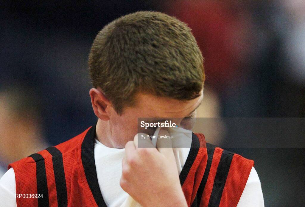 9 May 2007; A dejected Peter Casserly, St. Mary's, after the match. Schools Basketball Second Year Finals, B Boys Final, St. Mary's, Galway v St. Patrick's Castleisland, Kerry, National Basketball Arena, Tallaght, Dublin. Picture credit: Brian Lawless / SPORTSFILE