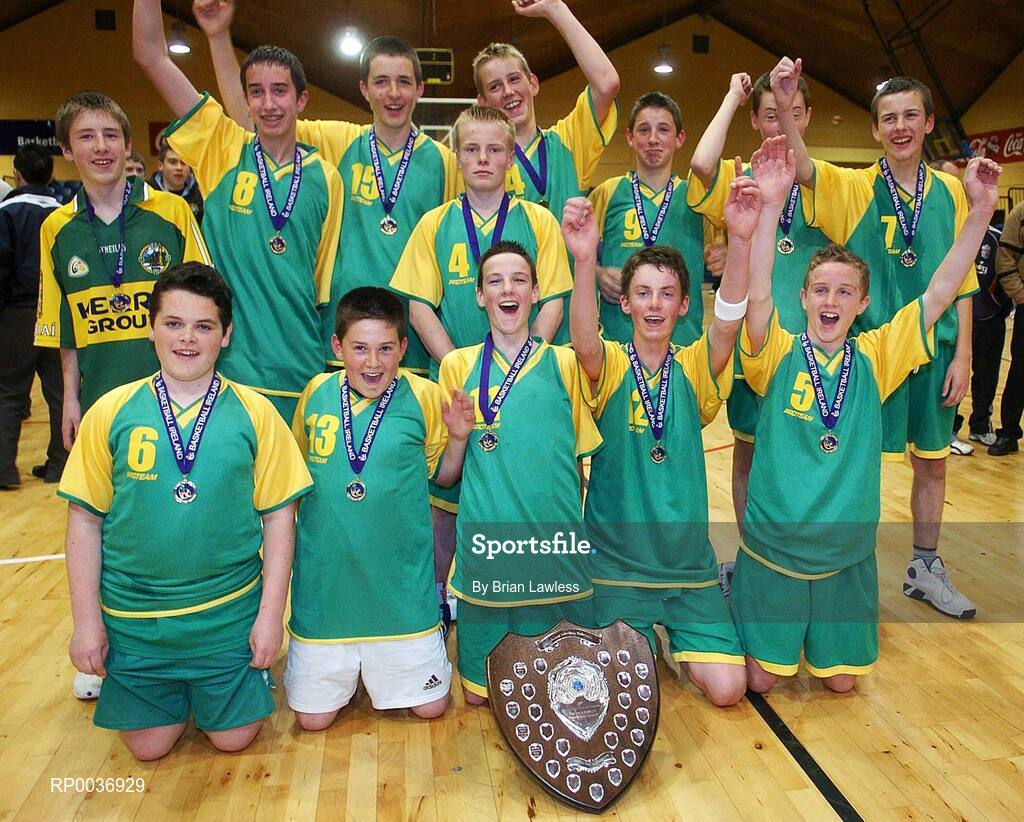 9 May 2007; The St. Patrick's Castleisland team celebrate with the trophy. Schools Basketball Second Year Finals, B Boys Final, St. Mary's, Galway v St. Patrick's Castleisland, Kerry, National Basketball Arena, Tallaght, Dublin. Picture credit: Brian Lawless / SPORTSFILE