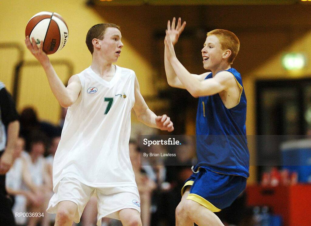 9 May 2007; Shane Gleeson, Dunmore Community College, in action against Joseph Moynihan, Cobh Community College. Schools Basketball Second Year Finals, C Boys Final, Dunmore Community College, Galway v Cobh Community College, Cork, National Basketball Arena, Tallaght, Dublin. Picture credit: Brian Lawless / SPORTSFILE