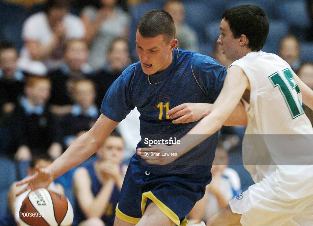 9 May 2007; Owen McSweeney, Cobh Community College, in action against Brian Greene, Dunmore Community College. Schools Basketball Second Year Finals, C Boys Final, Dunmore Community College, Galway v Cobh Community College, Cork, National Basketball Arena, Tallaght, Dublin. Picture credit: Brian Lawless / SPORTSFILE