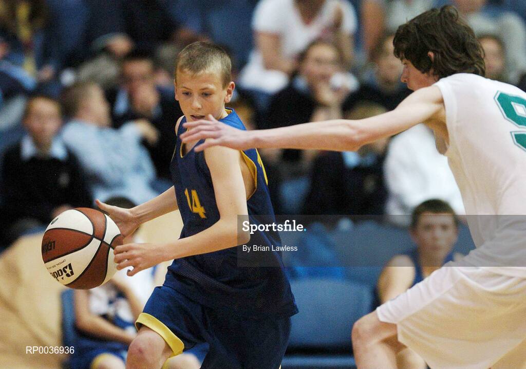 9 May 2007; Emmett O'Sullivan, Cobh Community College, in action against Enda Rattigan, Dunmore Community College. Schools Basketball Second Year Finals, C Boys Final, Dunmore Community College, Galway v Cobh Community College, Cork, National Basketball Arena, Tallaght, Dublin. Picture credit: Brian Lawless / SPORTSFILE