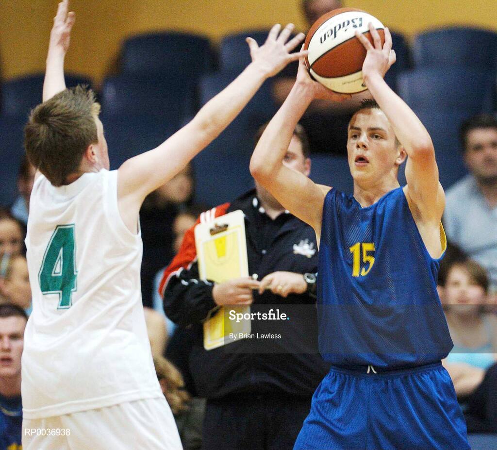 9 May 2007; Martin Reidy, Cobh Community College, in action against Gerard Fagan, Dunmore Community College. Schools Basketball Second Year Finals, C Boys Final, Dunmore Community College, Galway v Cobh Community College, Cork, National Basketball Arena, Tallaght, Dublin. Picture credit: Brian Lawless / SPORTSFILE