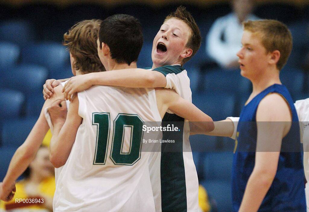 9 May 2007; Gerard Fagan, right, Dunmore Community College, celebrate with team-mate Shane O'Malley. Schools Basketball Second Year Finals, C Boys Final, Dunmore Community College, Galway v Cobh Community College, Cork, National Basketball Arena, Tallaght, Dublin. Picture credit: Brian Lawless / SPORTSFILE