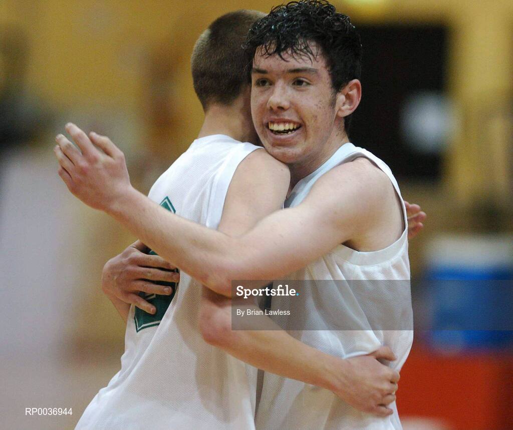 9 May 2007; James Mullarkey, right, Dunmore Community College, celebrates with team-mate Michael Brady after the match. Schools Basketball Second Year Finals, C Boys Final, Dunmore Community College, Galway v Cobh Community College, Cork, National Basketball Arena, Tallaght, Dublin. Picture credit: Brian Lawless / SPORTSFILE