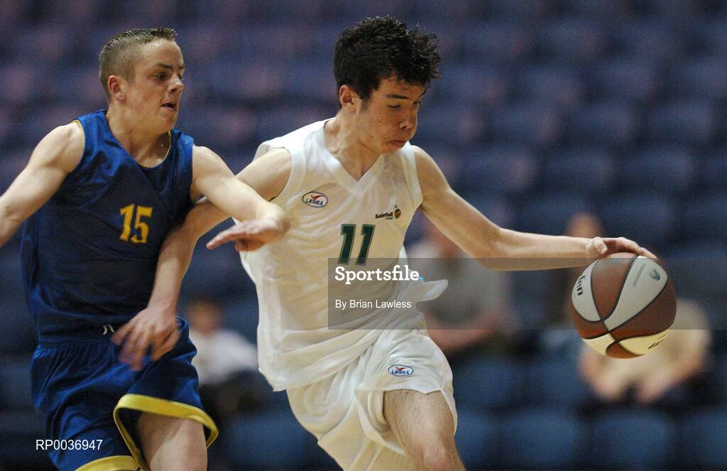 9 May 2007; James Mullarkey, Dunmore Community College, in action against Martin Reidy, Cobh Community College. Schools Basketball Second Year Finals, C Boys Final, Dunmore Community College, Galway v Cobh Community College, Cork, National Basketball Arena, Tallaght, Dublin. Picture credit: Brian Lawless / SPORTSFILE