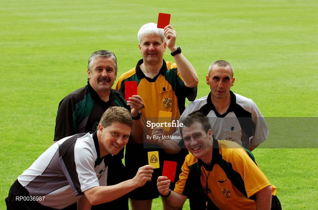 11 May 2007; Referees Barry Kelly, Westmeath, Brian Crowe, Cavan, John Bannon, Longford, Declan Magee, Down, and Seamus Roche, Tipperary, at the launch of new GAA Referee gear. Croke Park, Dublin. Picture credit: Ray McManus / SPORTSFILE