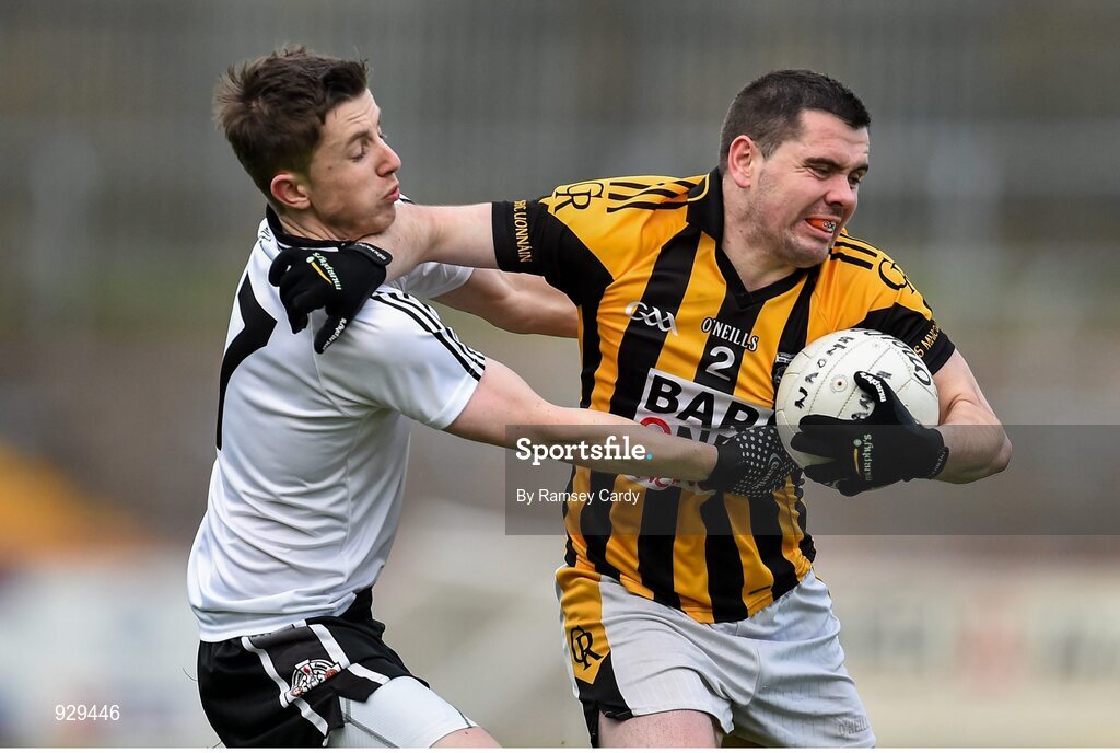 2 November 2014; Stephen Finnegan, Crossmaglen Rangers, in action against Cormac O'Neill, Omagh St Enda’s. AIB Ulster GAA Football Senior Club Championship, Quarter-Final, Omagh St Enda’s v Crossmaglen Rangers, Healy Park, Omagh, Co. Tyrone. Picture credit: Ramsey Cardy / SPORTSFILE