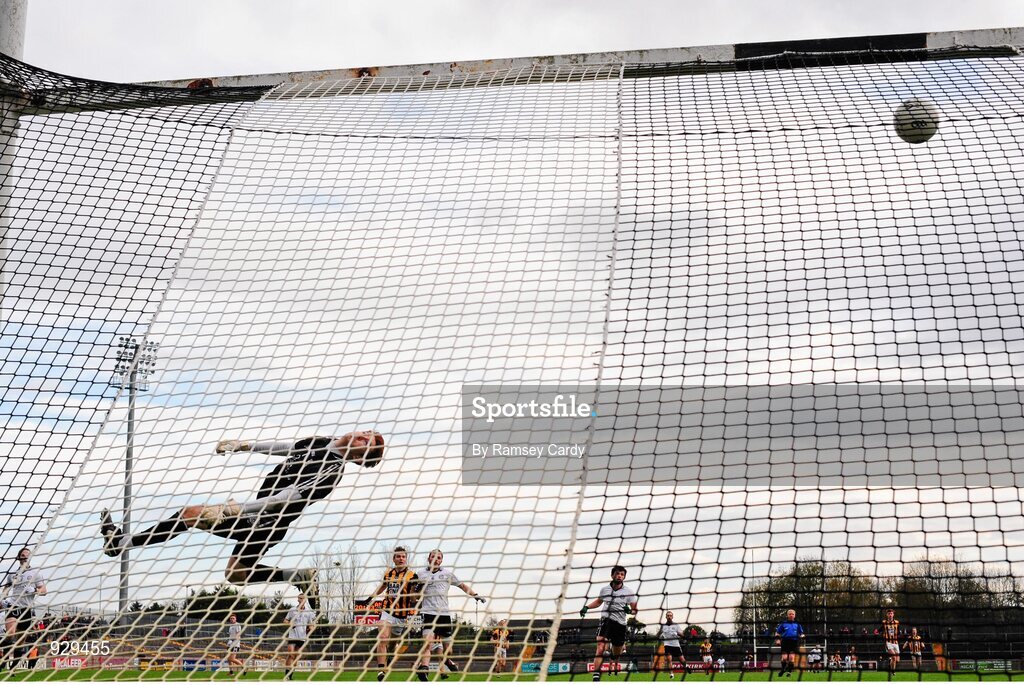2 November 2014; Omagh St Enda’s goalkeeper Ryan Clarke pushes over a shot at goal from Crossmaglen Rangers. AIB Ulster GAA Football Senior Club Championship, Quarter-Final, Omagh St Enda’s v Crossmaglen Rangers, Healy Park, Omagh, Co. Tyrone. Picture credit: Ramsey Cardy / SPORTSFILE