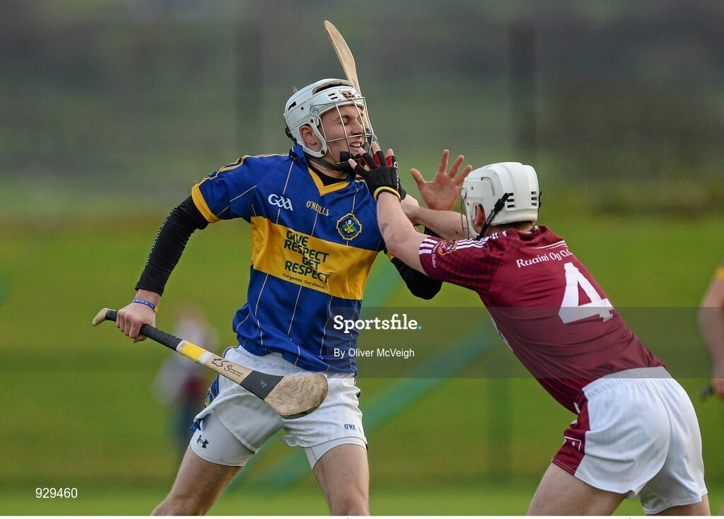 2 November 2014; Eoghan Sands, Portaferry, in action against Aaron Graffin, Cushendall Ruairi Óg. AIB Ulster GAA Hurling Senior Club Championship Final, Portaferry v Cushendall  Ruairi Óg, Owenbeg Centre of Excellence, Dungiven, Derry. Picture credit: Oliver McVeigh / SPORTSFILE