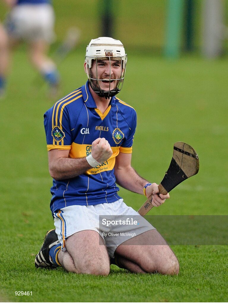 2 November 2014; Matthew Conlon, Portaferry, celebrates at the final whistle. AIB Ulster GAA Hurling Senior Club Championship Final, Portaferry v Cushendall  Ruairi Óg, Owenbeg Centre of Excellence, Dungiven, Derry. Picture credit: Oliver McVeigh / SPORTSFILE