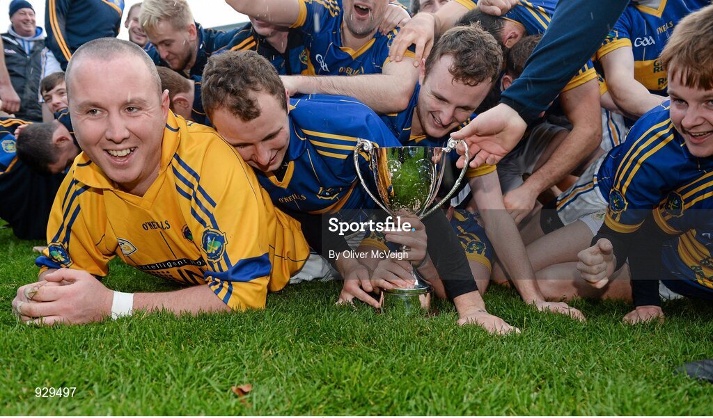 2 November 2014; Portaferry players celebrate with the cup. AIB Ulster GAA Hurling Senior Club Championship Final, Portaferry v Cushendall  Ruairi Óg, Owenbeg Centre of Excellence, Dungiven, Derry. Picture credit: Oliver McVeigh / SPORTSFILE
