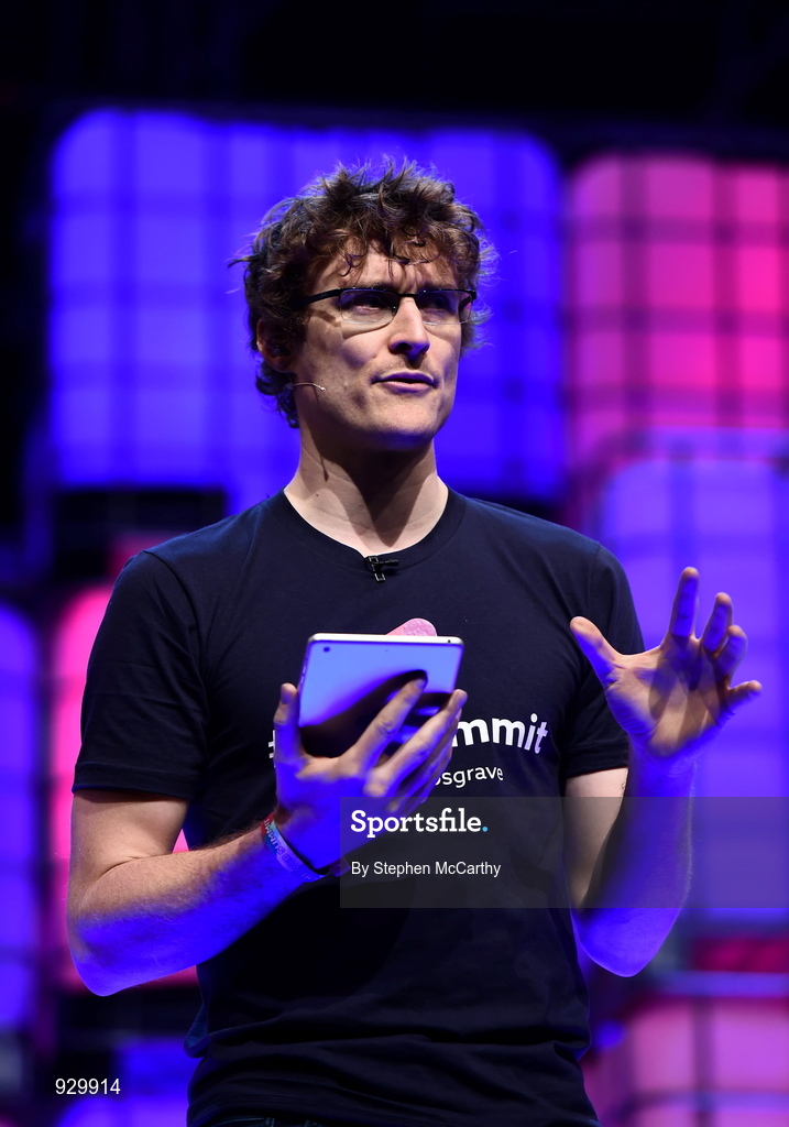 4 November 2014; Paddy Cosgrave, Founder and CEO, Web Summit, on the centre stage during Day 1 of the 2014 Web Summit in the RDS, Dublin, Ireland. Picture credit: Stephen McCarthy / SPORTSFILE / Web Summit