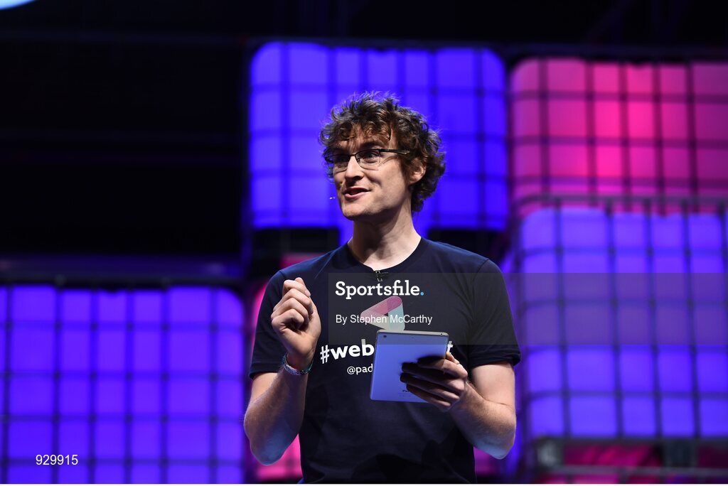 4 November 2014; Paddy Cosgrave, Founder and CEO, Web Summit, on the centre stage during Day 1 of the 2014 Web Summit in the RDS, Dublin, Ireland. Picture credit: Stephen McCarthy / SPORTSFILE / Web Summit