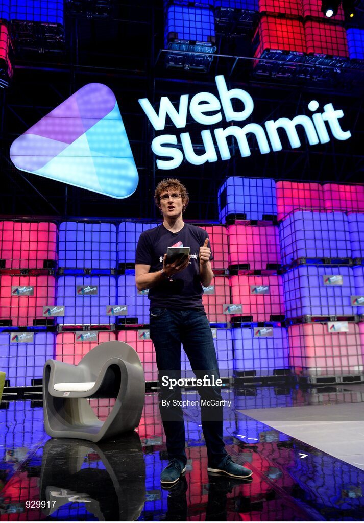 4 November 2014; Paddy Cosgrave, Founder and CEO, Web Summit, on the centre stage during Day 1 of the 2014 Web Summit in the RDS, Dublin, Ireland. Picture credit: Stephen McCarthy / SPORTSFILE / Web Summit