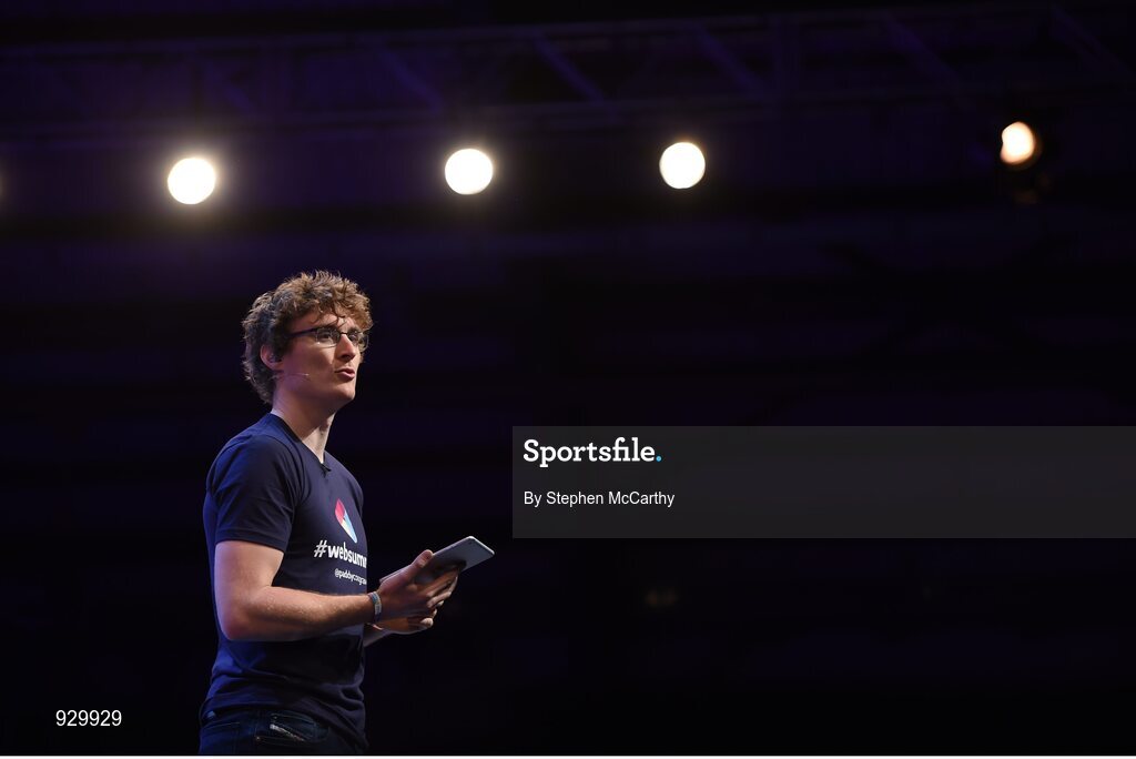 4 November 2014; Paddy Cosgrave, Web Summit, during his opening remarks on the centre stage during Day 1 of the 2014 Web Summit in the RDS, Dublin, Ireland. Picture credit: Stephen McCarthy / SPORTSFILE / Web Summit