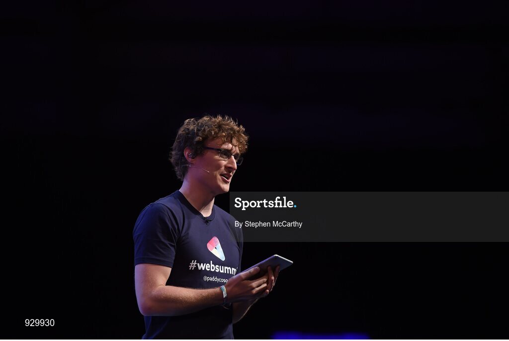 4 November 2014; Paddy Cosgrave, Web Summit, during his opening remarks on the centre stage during Day 1 of the 2014 Web Summit in the RDS, Dublin, Ireland. Picture credit: Stephen McCarthy / SPORTSFILE / Web Summit