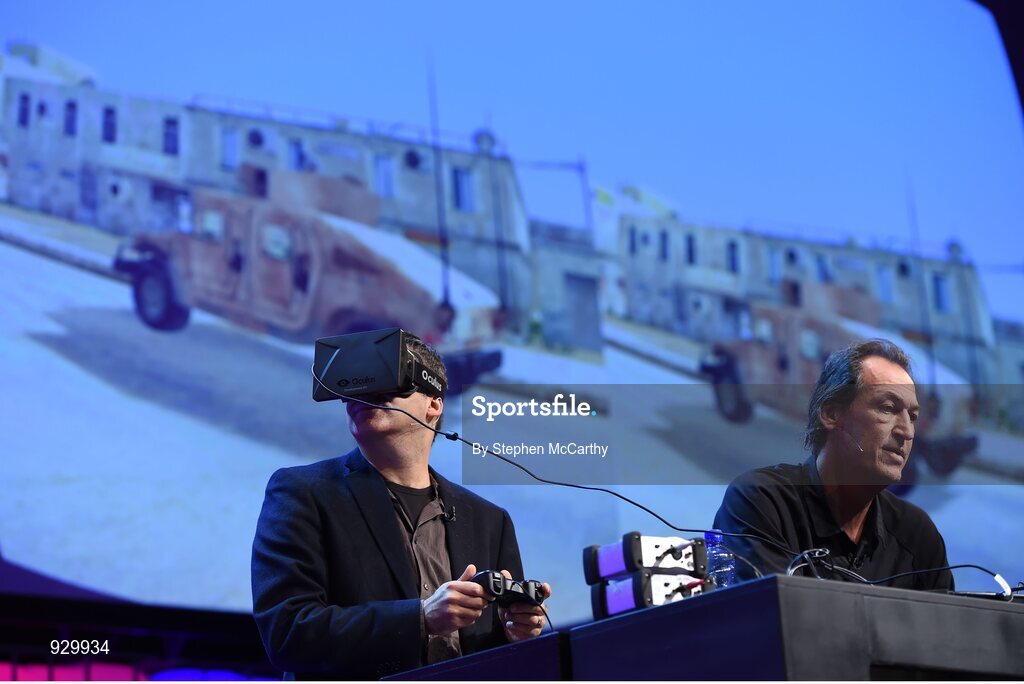 4 November 2014; Gary Marcus, Scientist/Author, Future of The Brain, left, and Skip Rizzo, Director, Medical Virtual Reality, on the centre stage during Day 1 of the 2014 Web Summit in the RDS, Dublin, Ireland. Picture credit: Stephen McCarthy / SPORTSFILE / Web Summit