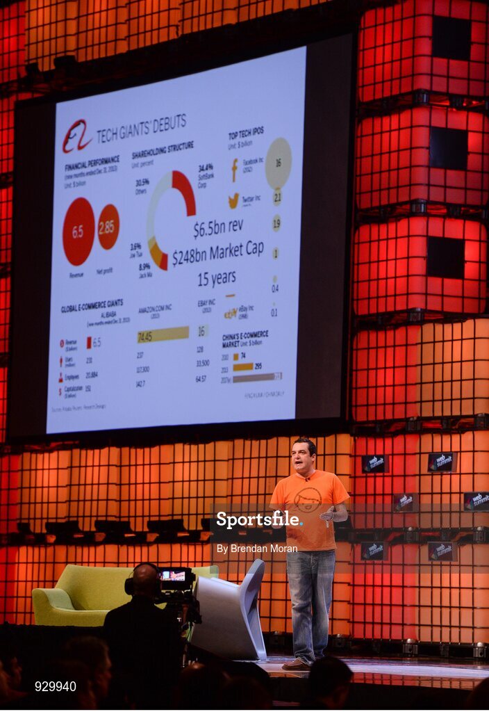 4 November 2014; Saul Klein, Partner, Index Ventures, gives The Klein Report on the centre stage during Day 1 of the 2014 Web Summit in the RDS, Dublin, Ireland. Picture credit: Brendan Moran / SPORTSFILE / Web Summit