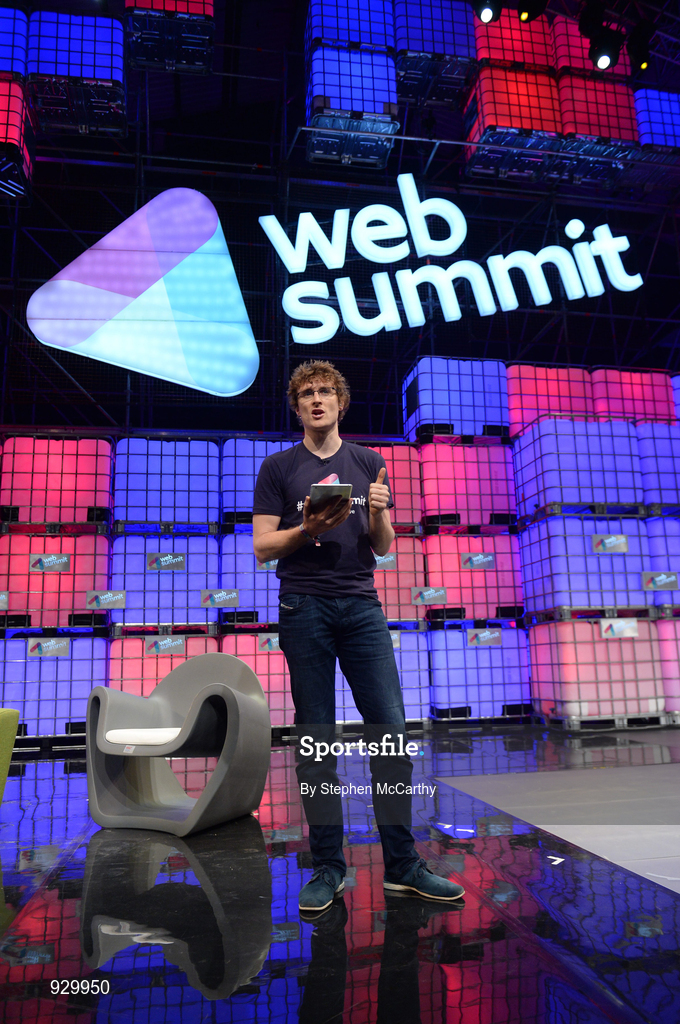 4 November 2014; Paddy Cosgrave, Founder and CEO, Web Summit, on the centre stage during Day 1 of the 2014 Web Summit in the RDS, Dublin, Ireland. Picture credit: Stephen McCarthy / SPORTSFILE / Web Summit