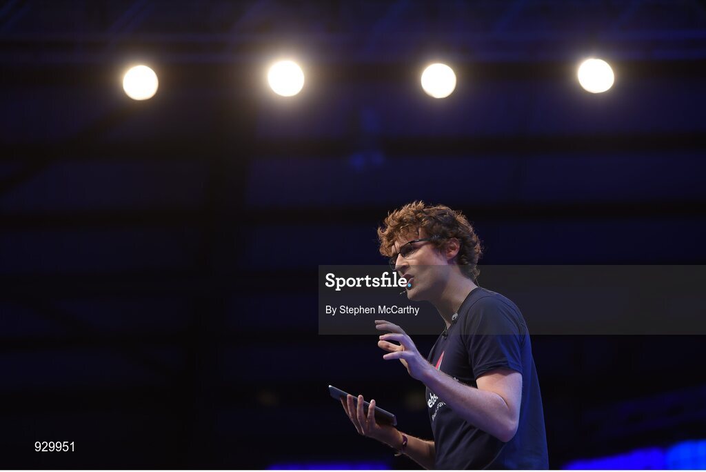 4 November 2014; Paddy Cosgrave, Web Summit, on the centre stage during Day 1 of the 2014 Web Summit in the RDS, Dublin, Ireland. Picture credit: Stephen McCarthy / SPORTSFILE / Web Summit