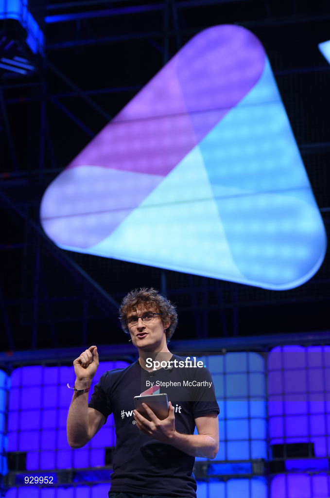 4 November 2014; Paddy Cosgrave, Web Summit, on the centre stage during Day 1 of the 2014 Web Summit in the RDS, Dublin, Ireland. Picture credit: Stephen McCarthy / SPORTSFILE / Web Summit