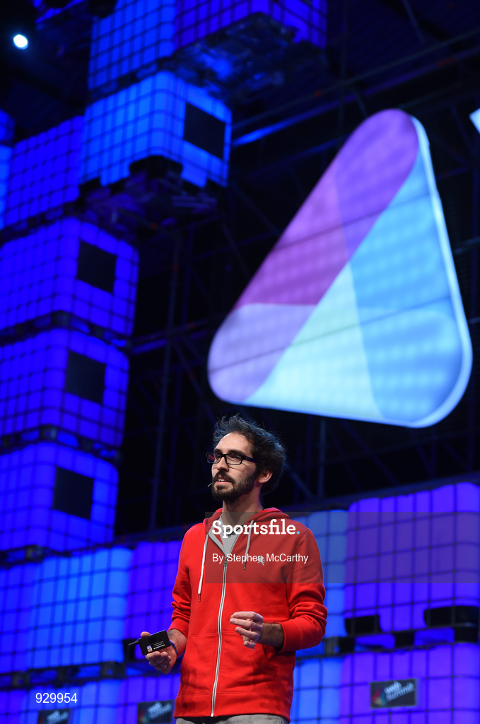 4 November 2014; Jorge Soto, Co-Founder, Miroculus, speaks on Decoding Disease: Technology and the Cure for Cancer on the centre stage during Day 1 of the 2014 Web Summit in the RDS, Dublin, Ireland. Picture credit: Stephen McCarthy / SPORTSFILE / Web Summit