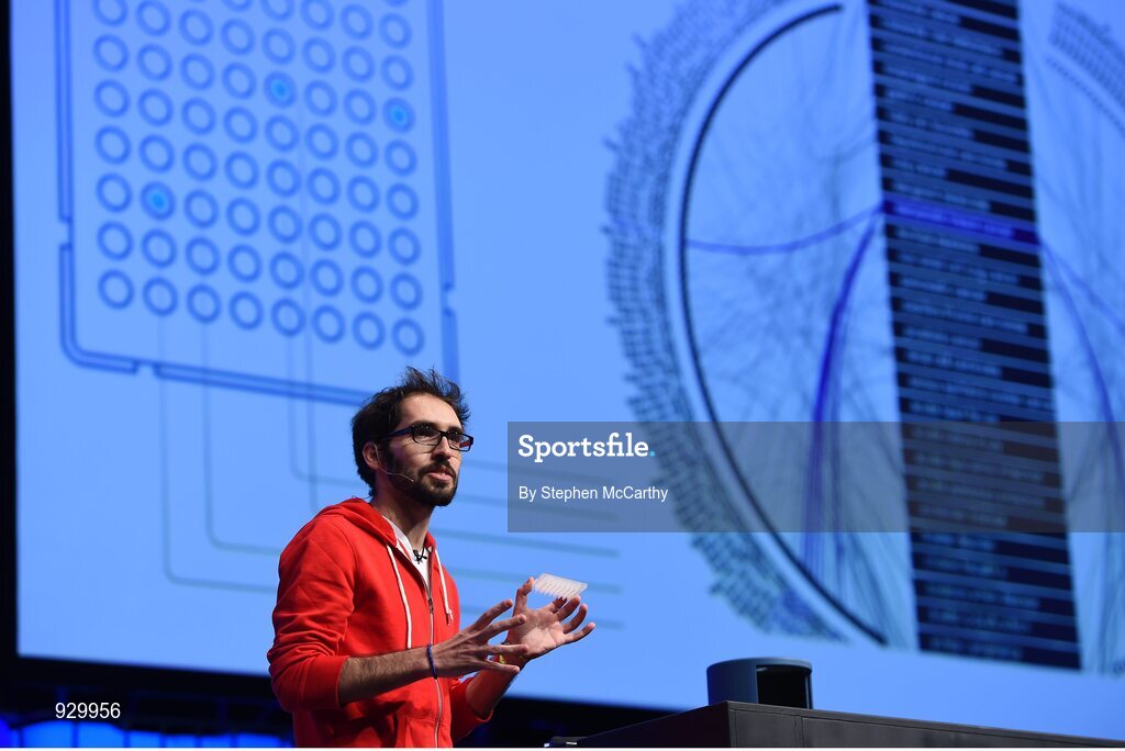 4 November 2014; Jorge Soto, Co-Founder, Miroculus, speaks on Decoding Disease: Technology and the Cure for Cancer on the centre stage during Day 1 of the 2014 Web Summit in the RDS, Dublin, Ireland. Picture credit: Stephen McCarthy / SPORTSFILE / Web Summit