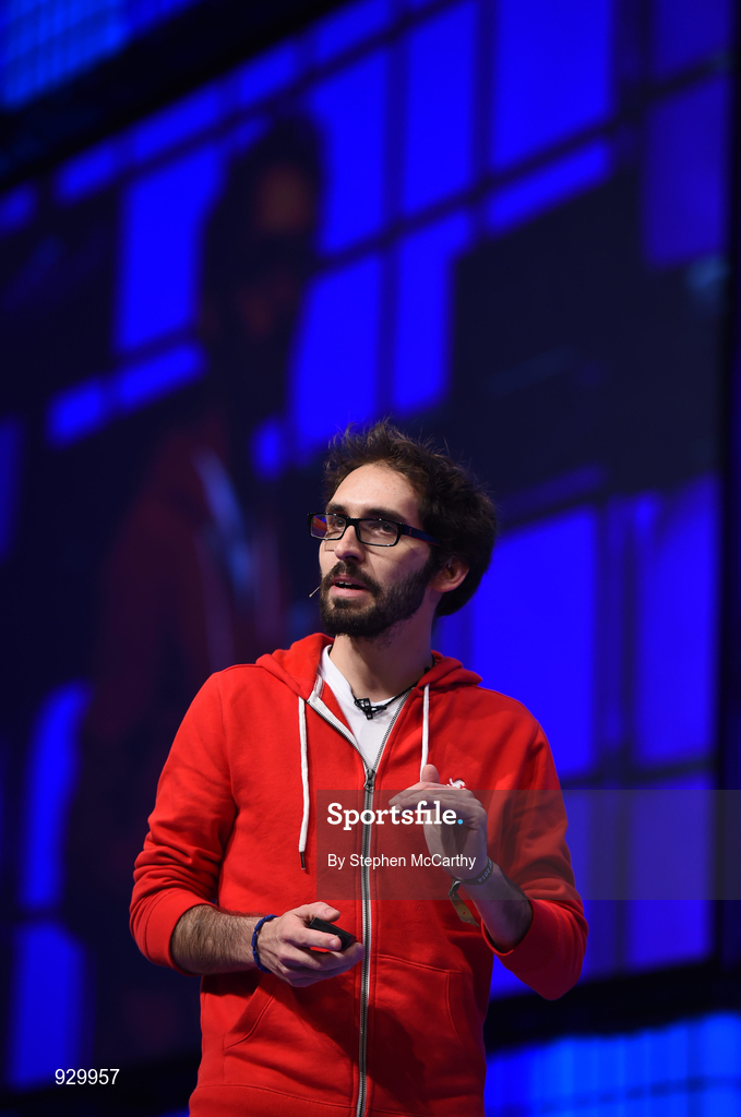 4 November 2014; Jorge Soto, Co-Founder, Miroculus, speaks on Decoding Disease: Technology and the Cure for Cancer on the centre stage during Day 1 of the 2014 Web Summit in the RDS, Dublin, Ireland. Picture credit: Stephen McCarthy / SPORTSFILE / Web Summit