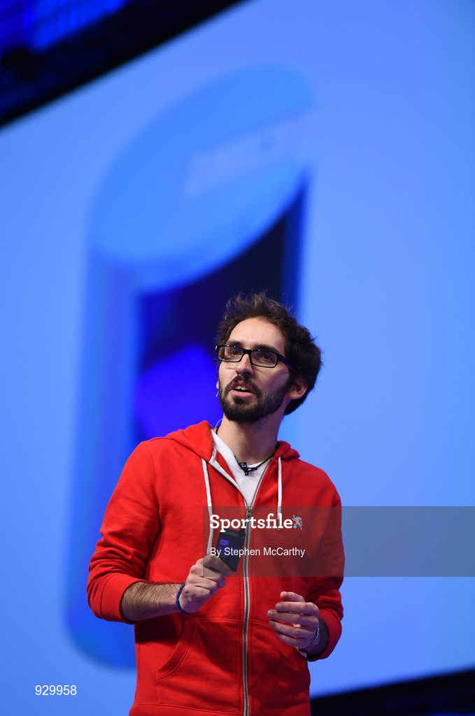 4 November 2014; Jorge Soto, Co-Founder, Miroculus, speaks on Decoding Disease: Technology and the Cure for Cancer on the centre stage during Day 1 of the 2014 Web Summit in the RDS, Dublin, Ireland. Picture credit: Stephen McCarthy / SPORTSFILE / Web Summit