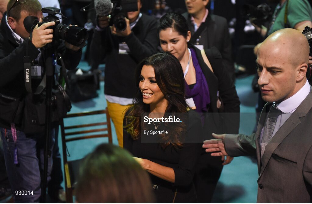 4 November 2014; Actress Eva Longoria makes her way towards the centre stage during Day 1 of the 2014 Web Summit in the RDS, Dublin, Ireland. Photo by Sportsfile / Web Summit