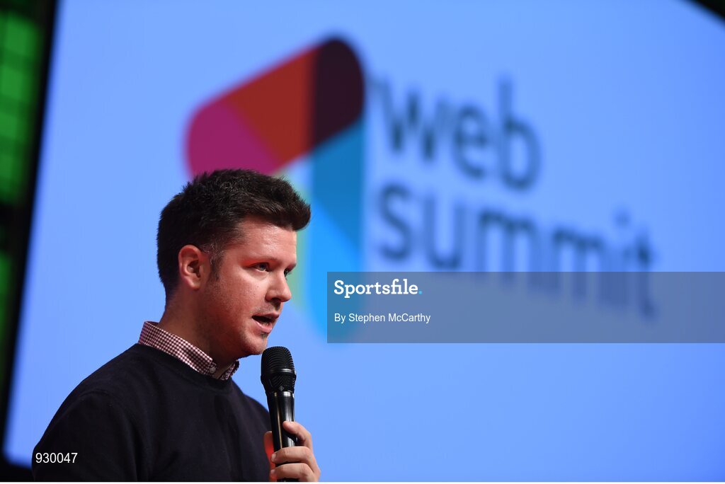4 November 2014; Dara Hickey, Web Summit, on the centre stage during Day 1 of the 2014 Web Summit in the RDS, Dublin, Ireland. Picture credit: Stephen McCarthy / SPORTSFILE / Web Summit