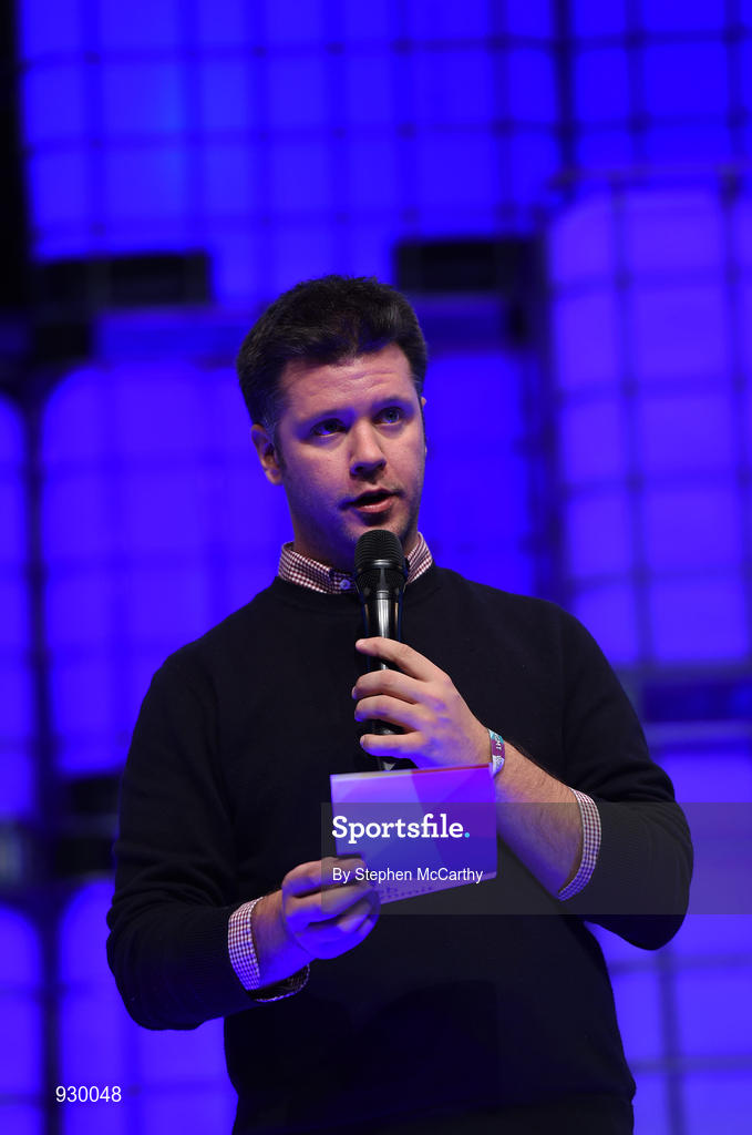 4 November 2014; Dara Hickey, Web Summit, on the centre stage during Day 1 of the 2014 Web Summit in the RDS, Dublin, Ireland. Picture credit: Stephen McCarthy / SPORTSFILE / Web Summit