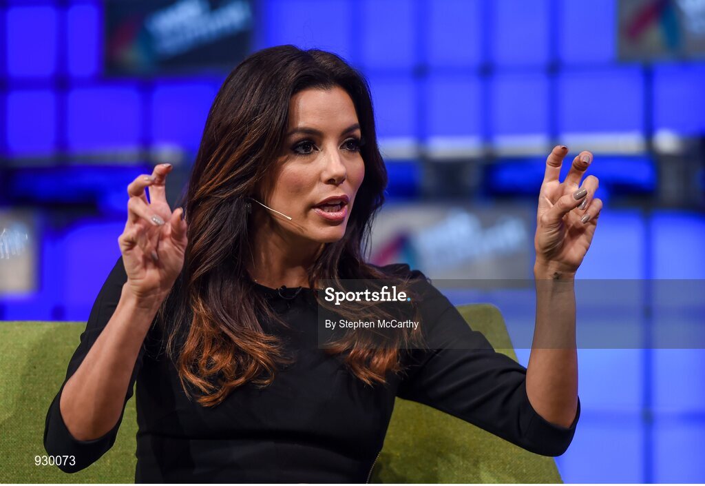 4 November 2014; Actress, Businesswoman and Philantropist Eva Longoria in conversation with Jemima Khan, Vanity Fair, on the centre stage during Day 1 of the 2014 Web Summit in the RDS, Dublin, Ireland. Picture credit: Stephen McCarthy / SPORTSFILE / Web Summit