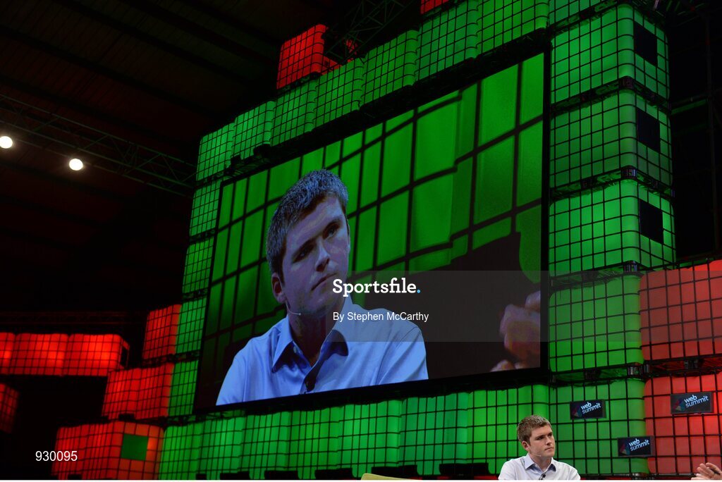 4 November 2014; John Collison, Stripe, in Conversation with David Rowan, Wired, on the centre stage during Day 1 of the 2014 Web Summit in the RDS, Dublin, Ireland. Picture credit: Stephen McCarthy / SPORTSFILE / Web Summit