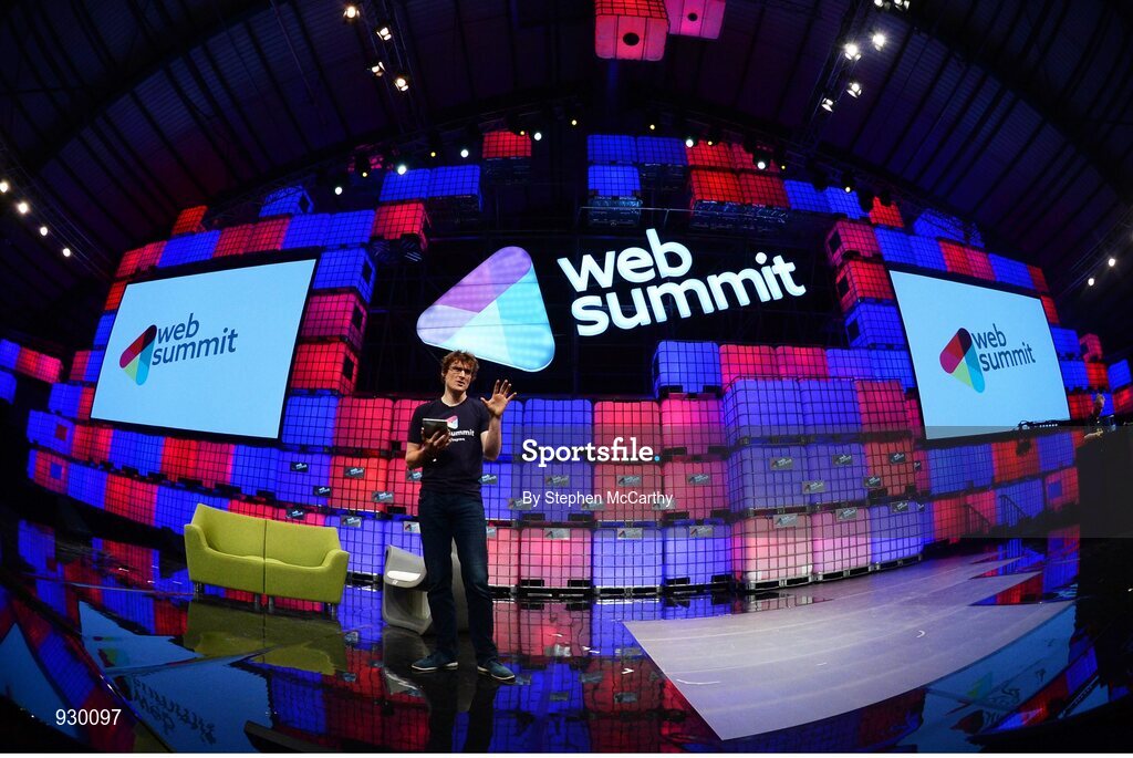 4 November 2014; Paddy Cosgrave, Web Summit, during his opening remarks on the centre stage during Day 1 of the 2014 Web Summit in the RDS, Dublin, Ireland. Picture credit: Stephen McCarthy / SPORTSFILE / Web Summit